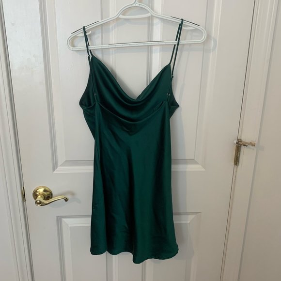 Dark Green Cowl Neck Slip Dress - Picture 4 of 5